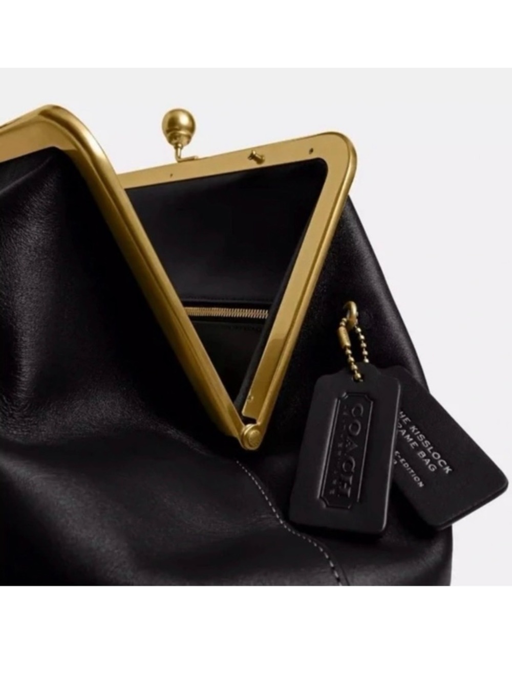 Coach Black Leather Kiss-Lock Frame Wristlet with Gold Hardware - Picture 10 of 13